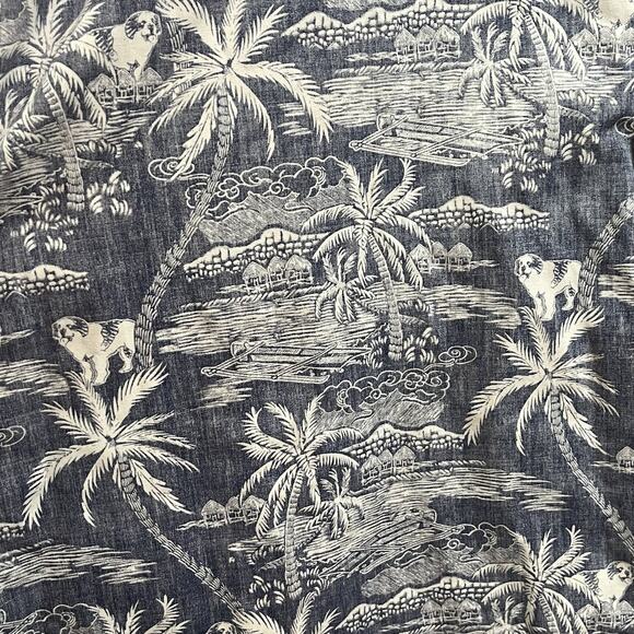 Big Dogs Shirt Adult 3XL XXXL Blue Floral Palm Hut Cotton Hawaiian Inside Out - Picture 3 of 12
